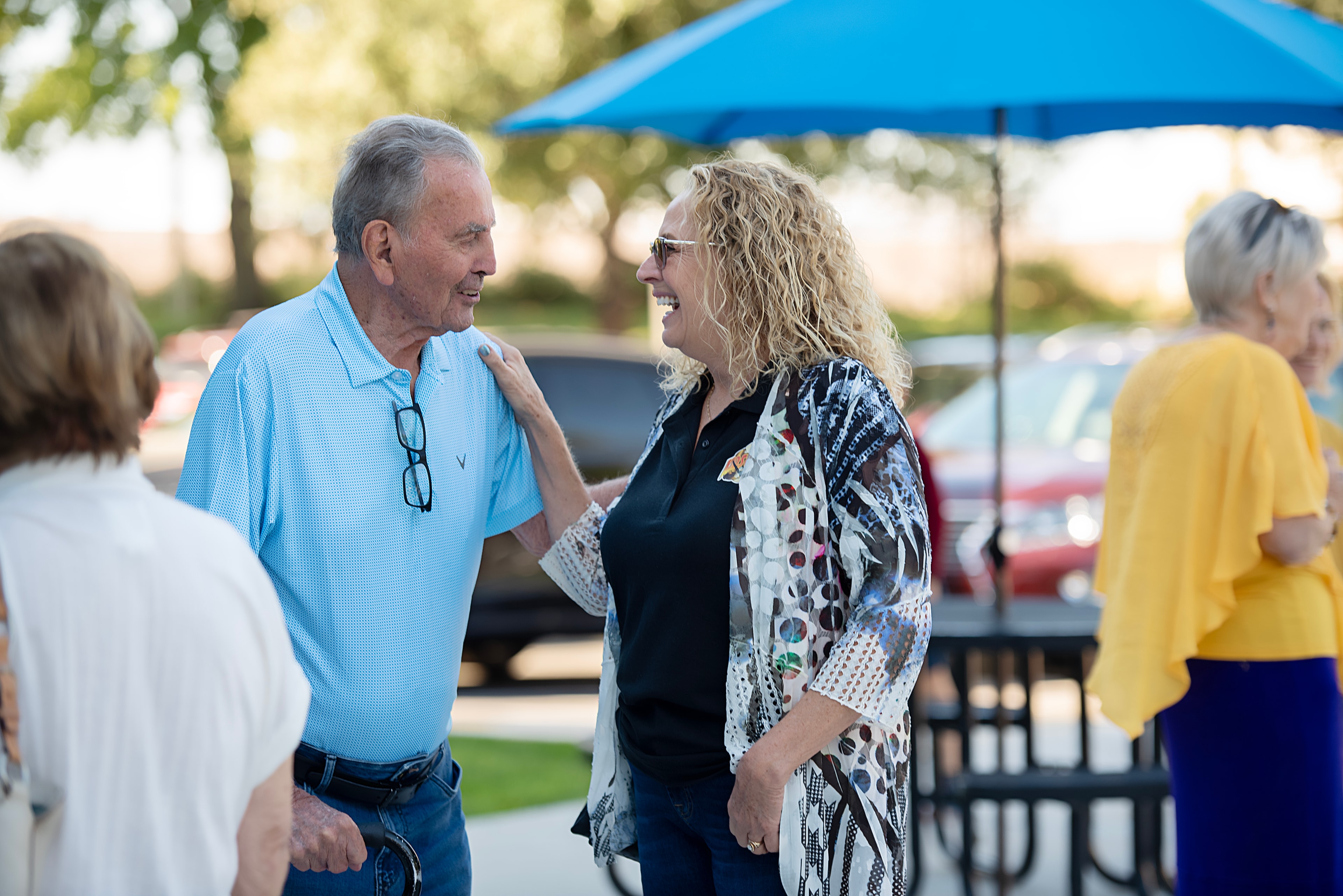 Church members talking outside